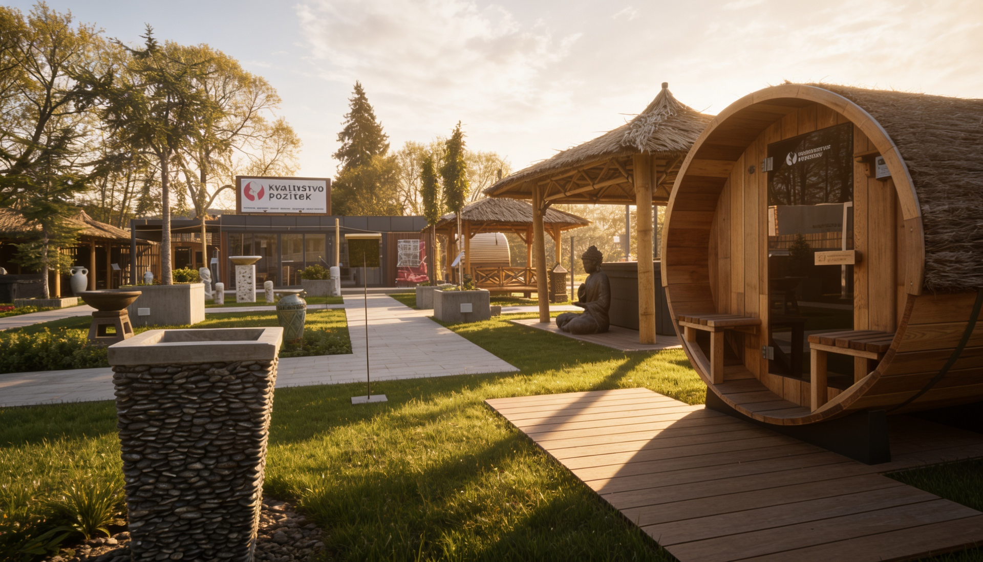 Showroom Kráľovstva pôžitkov pri západe slnka